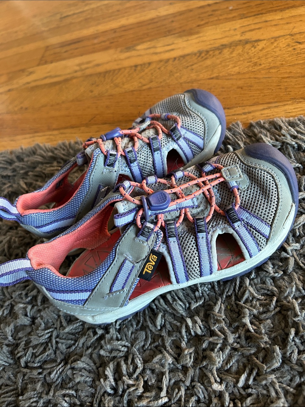 Teva Manatee Kids Gray Purple Coral Closed Toe Water Sandals Size 12